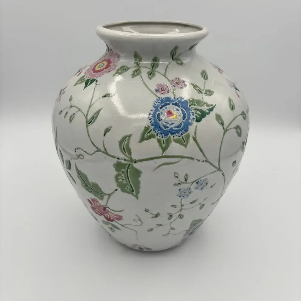 Vintage China Trader Porcelain Vase Hand Painted Floral Chinoiserie Pastel 9